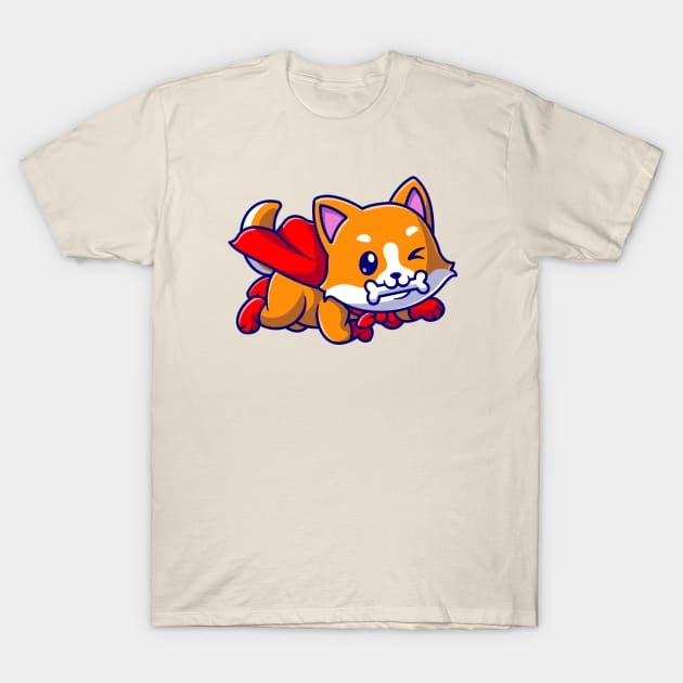 Cute Corgi Dog Super Bite Bone Cartoon T-Shirt by Catalyst Labs